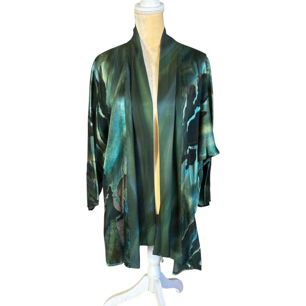 Jane Herzenberg Hand Painted Original Green Kimono Jacket Size Small Art